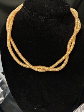 Gold Mesh Statement Necklace Austrian Crystal Adjustable 20–22